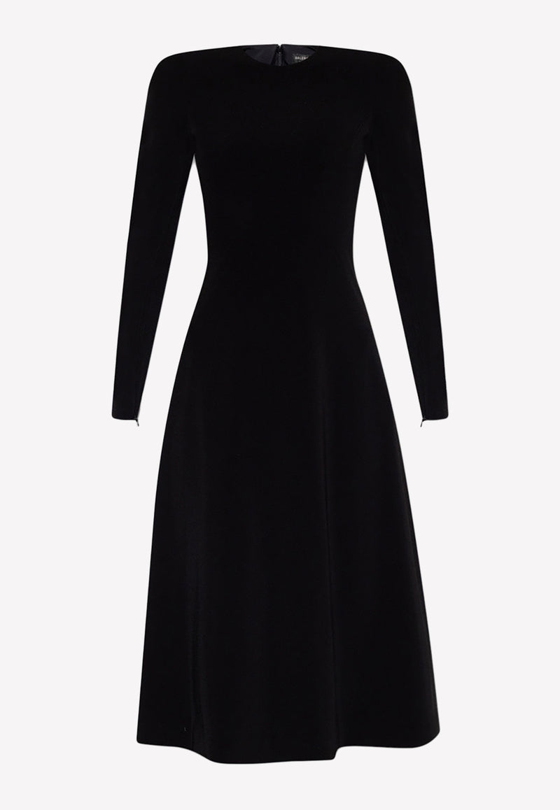 Balenciaga Stretch Crepe A-line Midi Dress Black 725090 TMO70-1000