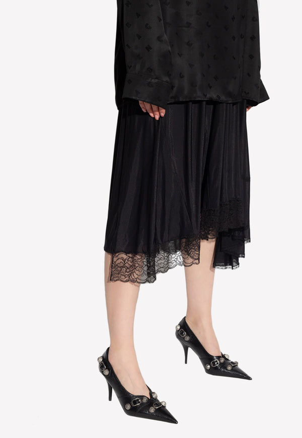 Balenciaga Lace-Trimmed Midi Skirt Black 725118 TAV54-1000