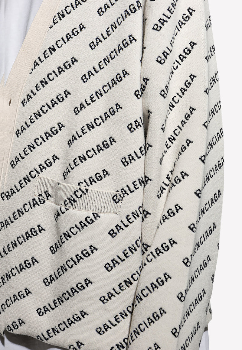 Balenciaga All-Over Logo Cardigan Cream 736248 T3233-9054