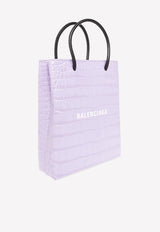 Balenciaga Logo Print Top Handle Bag in Croc-Embossed Leather Purple 693805 1U61N-5390