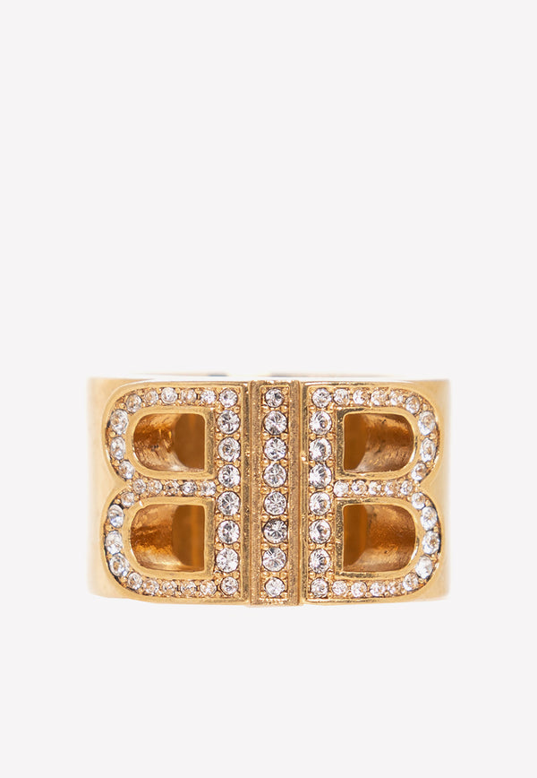 Balenciaga BB 2.0 Crystal Paved Ring Gold 718730 TZ05G-1376