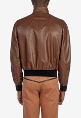 Salvatore Ferragamo Zip-Up Leather Bomber Jacket Brown 140664 B 746061 BIG SUR SOIL