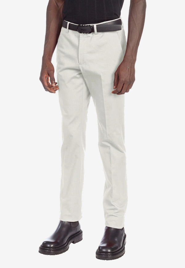 Salvatore Ferragamo Straight-Leg Cotton Chino Pants White 142974 P 747007 GULL GRAY