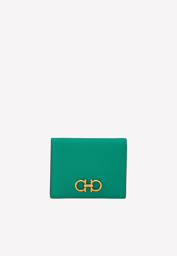 Salvatore Ferragamo Gancini Compact Wallet in Hammered Leather Emerald 22D780 154 758510 EMERALD