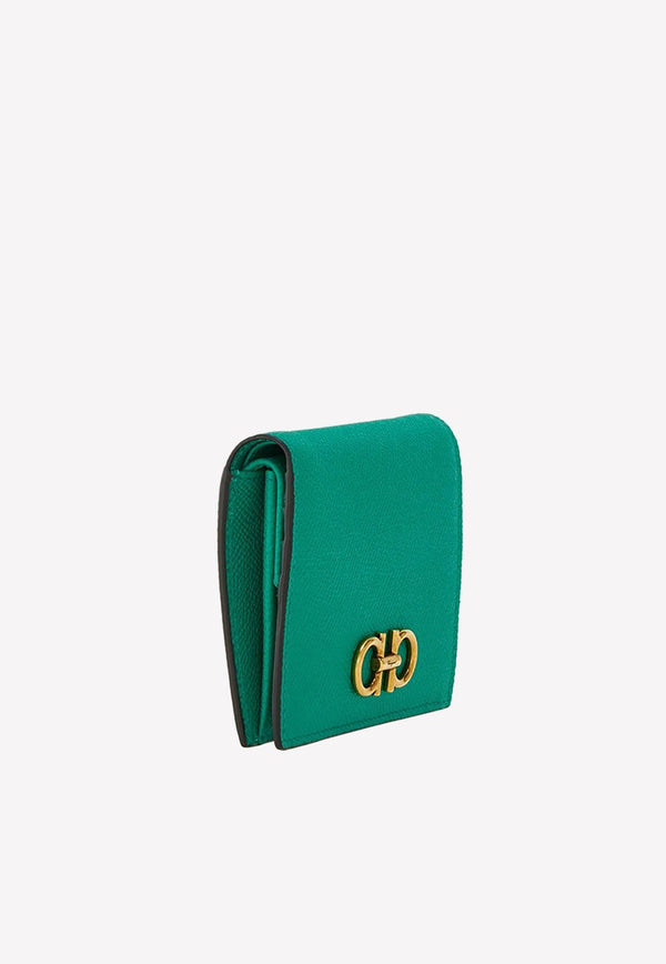 Salvatore Ferragamo Gancini Compact Wallet in Hammered Leather Emerald 22D780 154 758510 EMERALD
