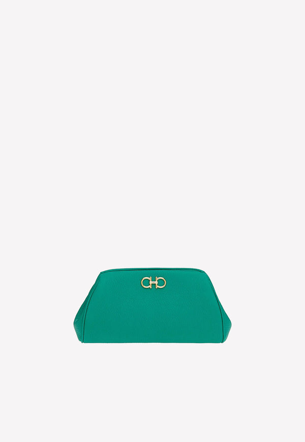 Salvatore Ferragamo Mini Gancini Clutch Bag in Hammered Leather Emerald 212968 G SOFT M BAG 758877 EMERALD