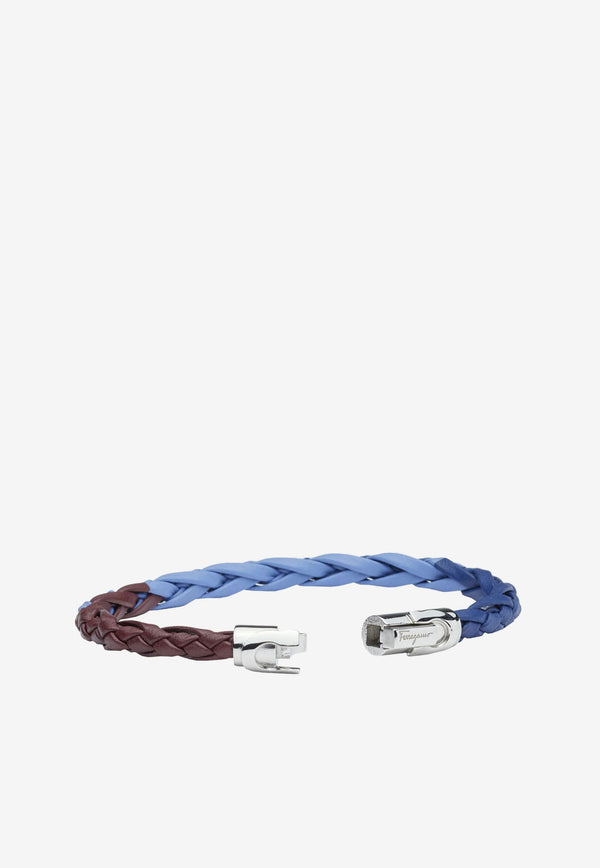 Salvatore Ferragamo Small Gancini Tri-Color Braided Bracelet Multicolor 770269 BR SCOUBI SF 755504 MELAGRANA/DENIM