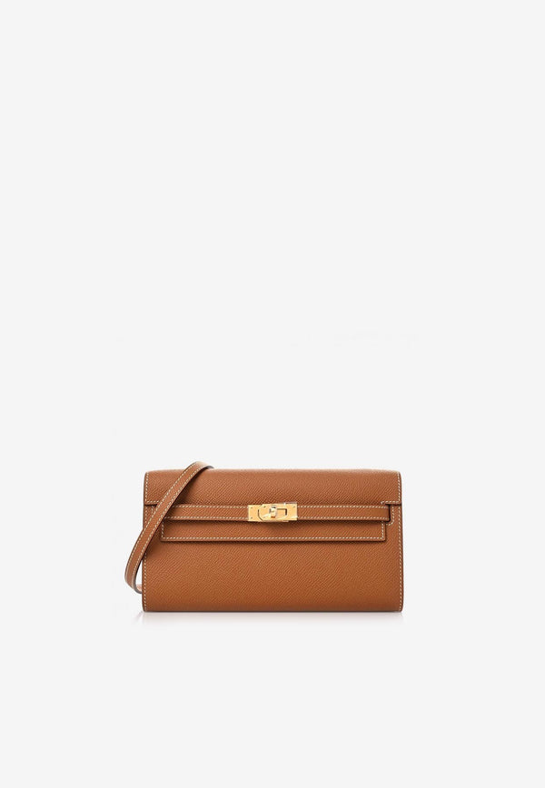 Kelly To Go Wallet in Gold Epsom with Gold Hardware