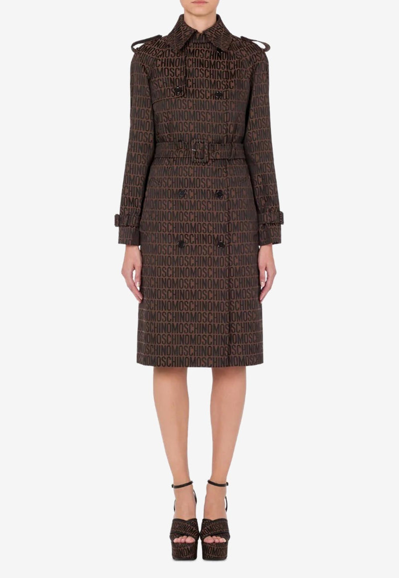 Moschino Logo Jacquard Trench Coat Brown A0601 2715 1103