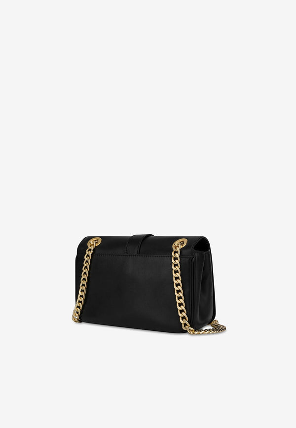 Moschino Logo-Plaque Shoulder Bag in Leather Black A7474 8008 0555