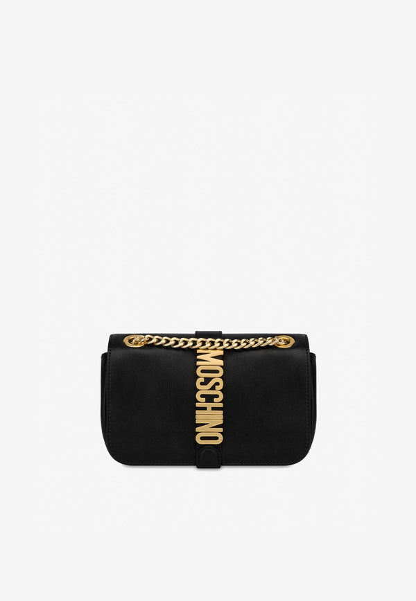 Moschino Logo-Plaque Shoulder Bag in Leather Black A7474 8008 0555
