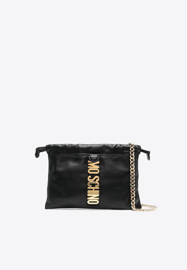 Moschino Logo Pouch Bag in Leather A7475 8008 0555 Black