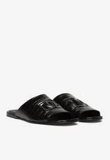 Dolce & Gabbana Pantheon Slides in Croc-Embossed Leather Black A80272 AC606 80999