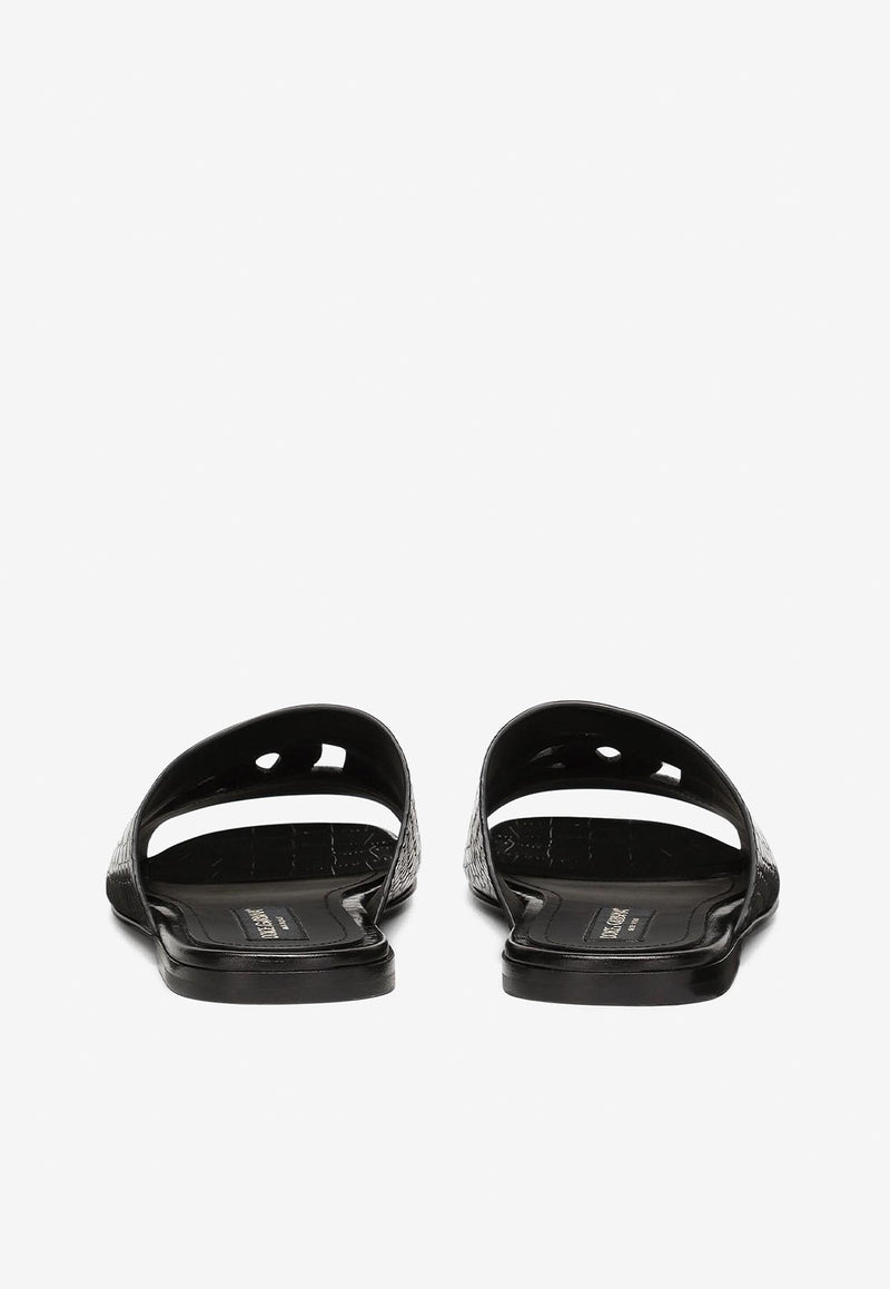 Dolce & Gabbana Pantheon Slides in Croc-Embossed Leather Black A80272 AC606 80999