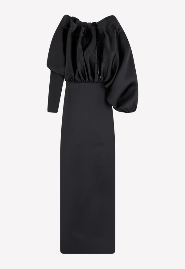 Silk Satin Organza Off-Shoulder Maxi Dress Black AB3109-FAX947 LB999