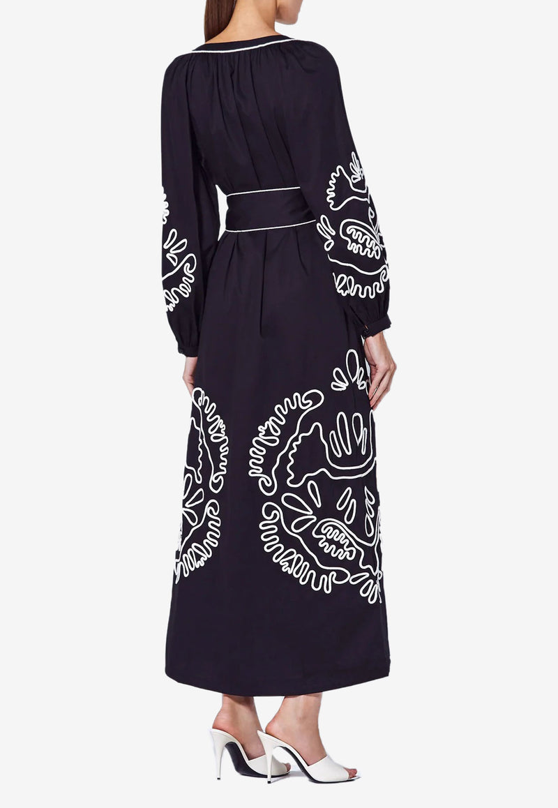 Alexis Floral Embroidered Belia Dress Black ABFBD