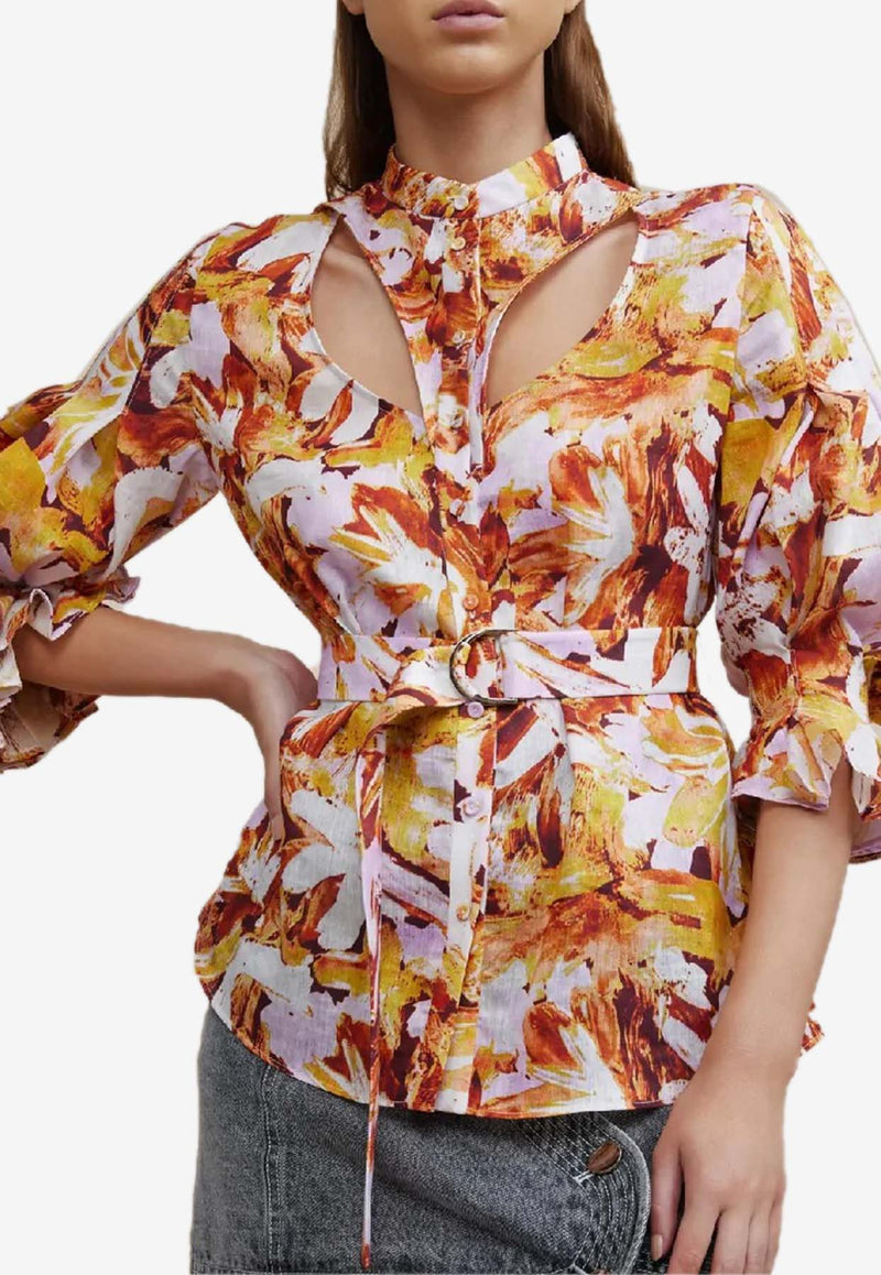 Acler Watson Floral Print Shirt with Cut-Out Multicolor