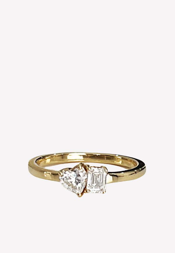 Alev Jewelry Emerald and Heart Diamond Ring Gold ALV129