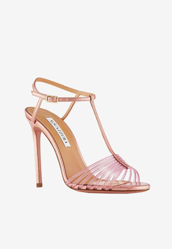 Aquazzura Amore Mio 105 Sandals in Nappa Leather and PVC ARMHIGS0-NWVMYR MISTY ROSE Pink