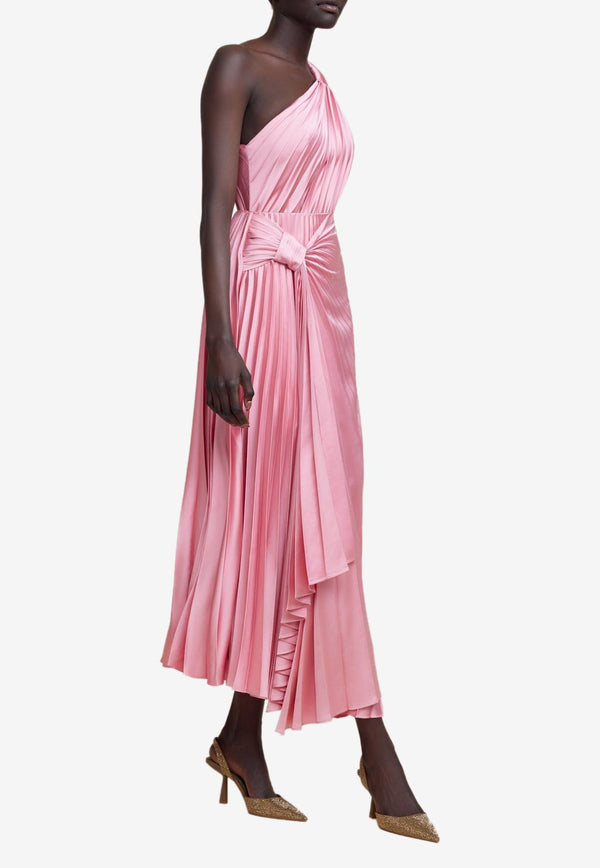 Acler Illoura Pleated One-Shoulder Midi Dress Pink
