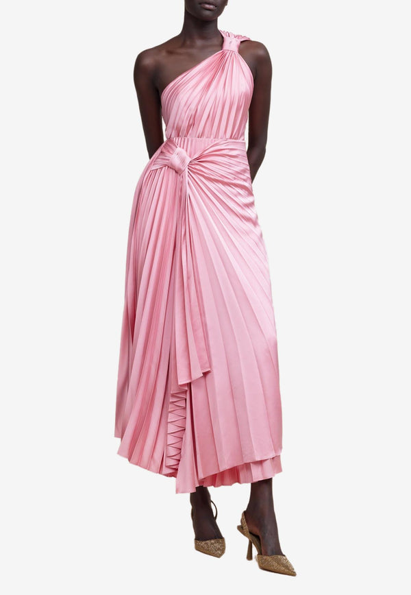 Acler Illoura Pleated One-Shoulder Midi Dress Pink