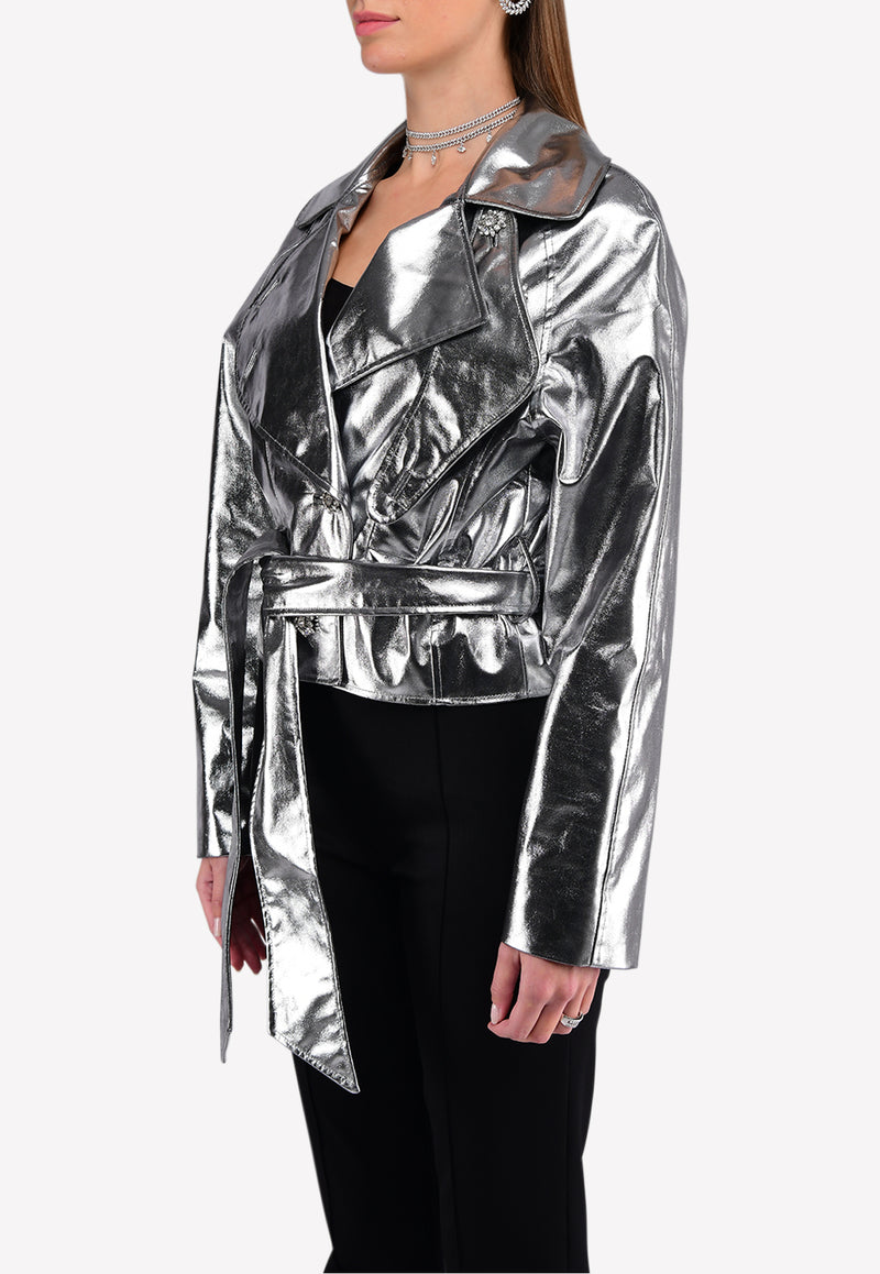 Metallic Jacket with Crystal Button