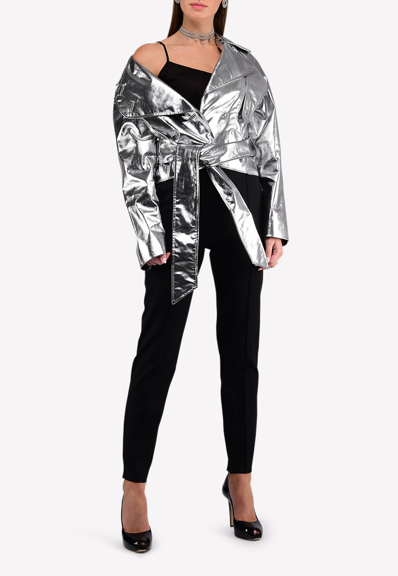 Metallic Jacket with Crystal Button