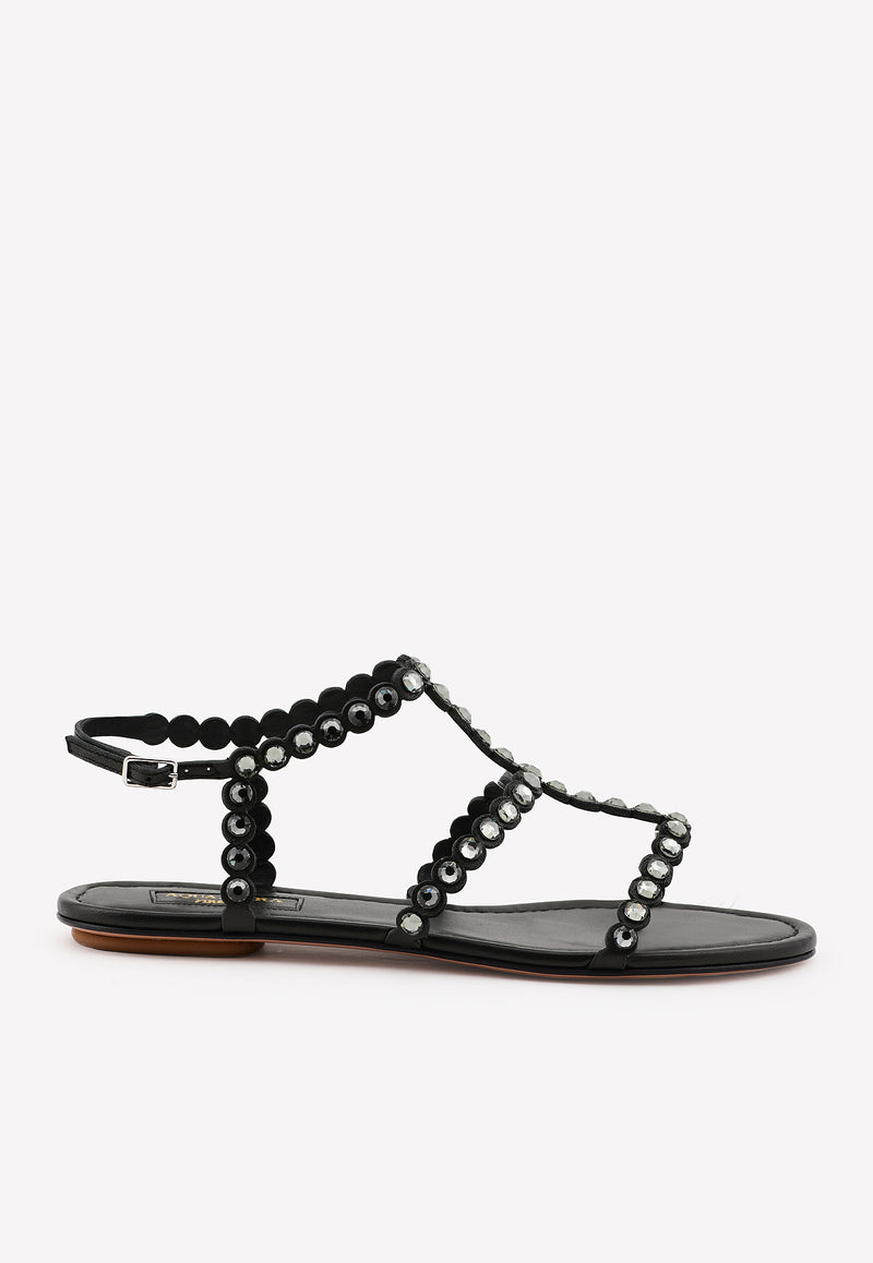 Tequila Crystal-Embellished Flat Sandals in Nappa Leather