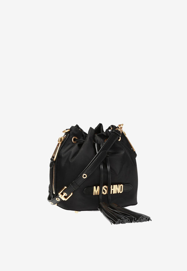 Moschino Logo Drawstring Shoulder Bag B7410 8202 1555 Black