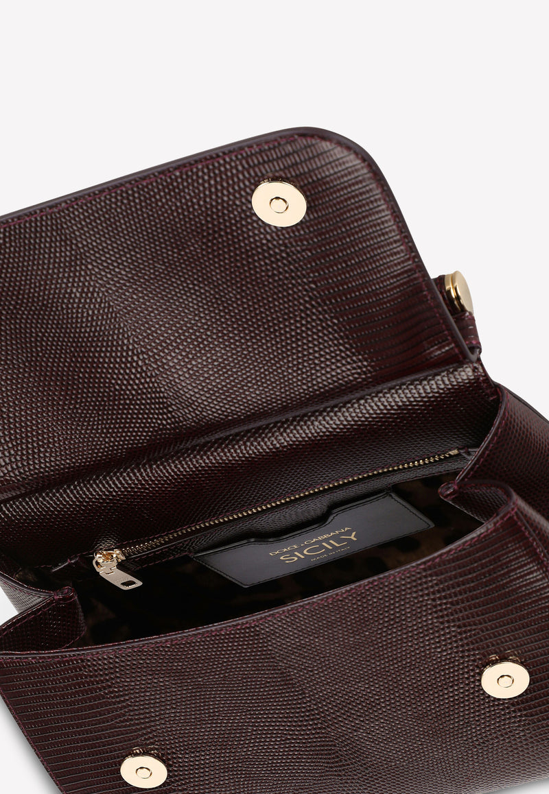 Dolce & Gabbana Medium Sicily Top Handle Bag in Iguana-Embossed Calfskin Bordeaux BB6002 A1095 80342