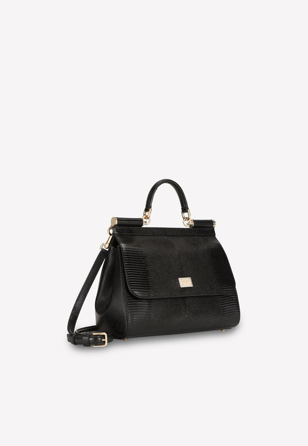Dolce & Gabbana Medium Sicily Top Handle Bag in Iguana-Embossed Calfskin BB6002 A1095 80999