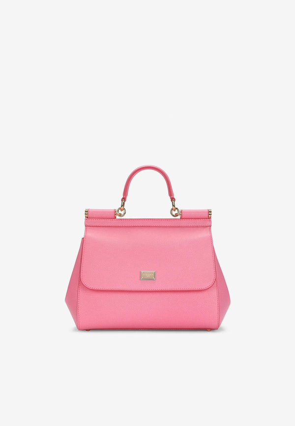 Dolce & Gabbana Medium Sicily Top Handle Bag in Dauphine Calf Leather BB6002 A1001 80424 Pink