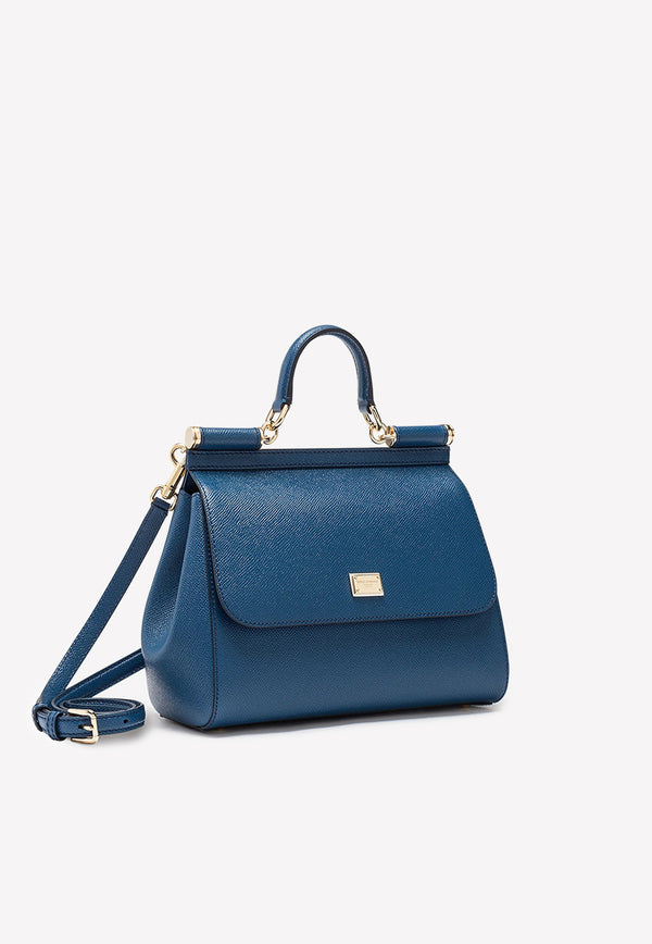 Dolce & Gabbana Medium Sicily Top Handle Bag in Dauphine Leather Blue BB6002 A1001 80648