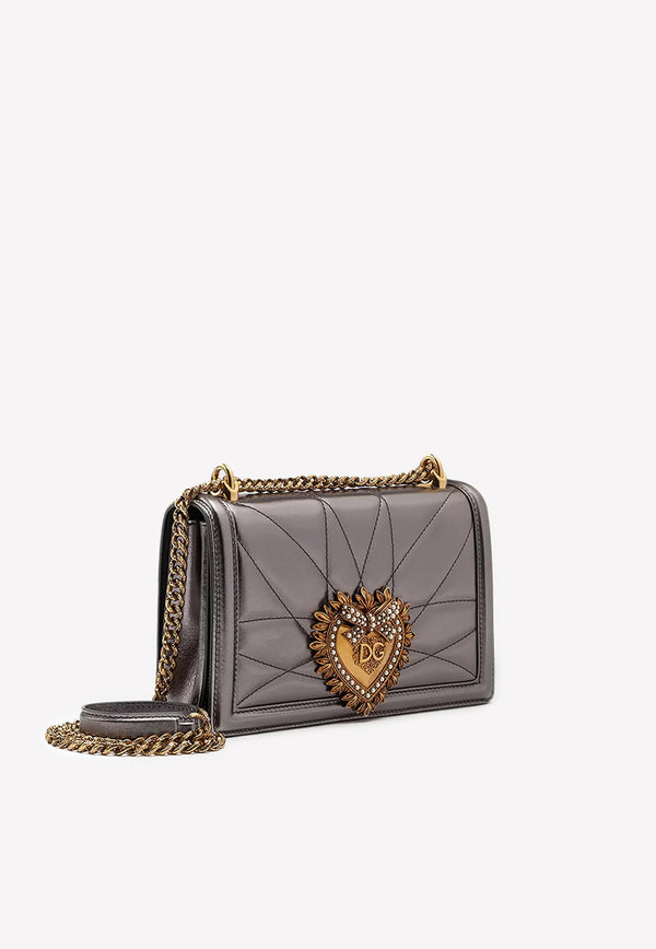 Dolce & Gabbana Medium Devotion Quilted Leather Shoulder Bag Silver BB6652 AK772 87778