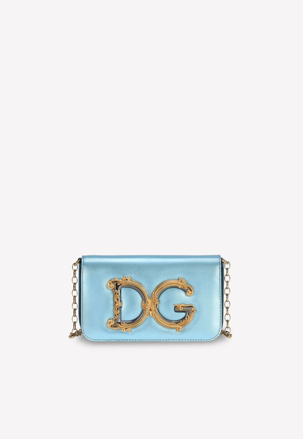 Dolce & Gabbana DG Girls Nappa Mordore Leather Chain Clutch Blue BB6885 AW121 8H623