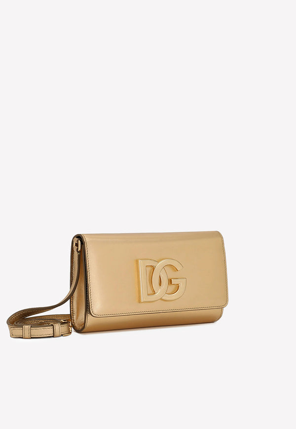 Dolce & Gabbana DG Logo Shoulder Bag in Metallic Leather BB7082 A1016 87080 Gold