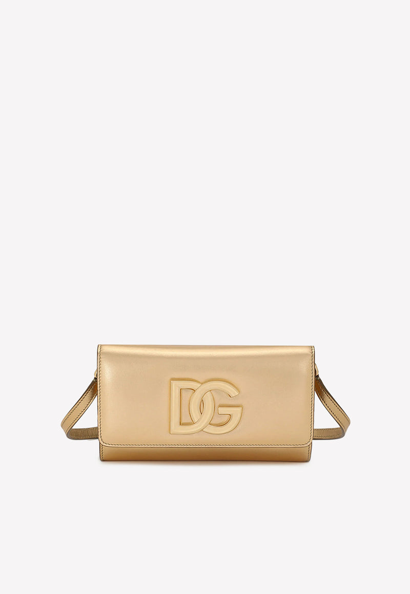Dolce & Gabbana DG Logo Shoulder Bag in Metallic Leather BB7082 A1016 87080 Gold