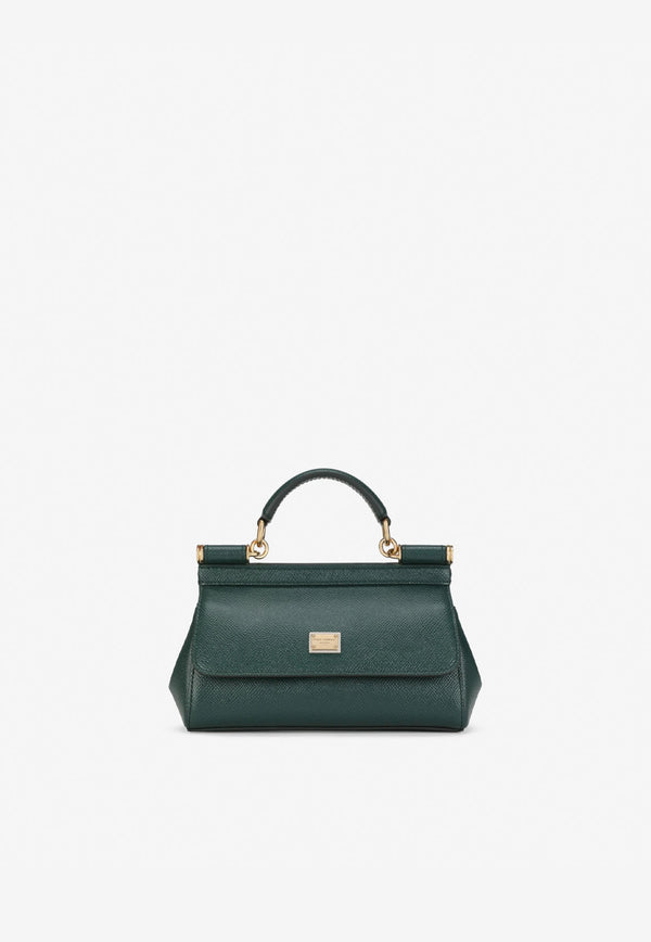 Dolce & Gabbana Small Sicily Top Handle Bag in Dauphine Leather BB7116 A1001 87399 Dark Green