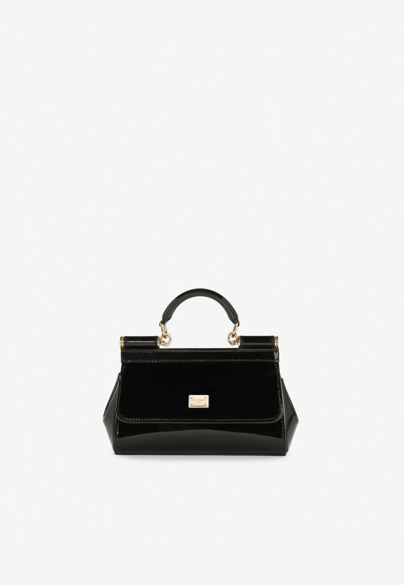 Dolce & Gabbana Small Sicily Top Handle Bag in Polished Leather BB7116 A1037 80999 Black