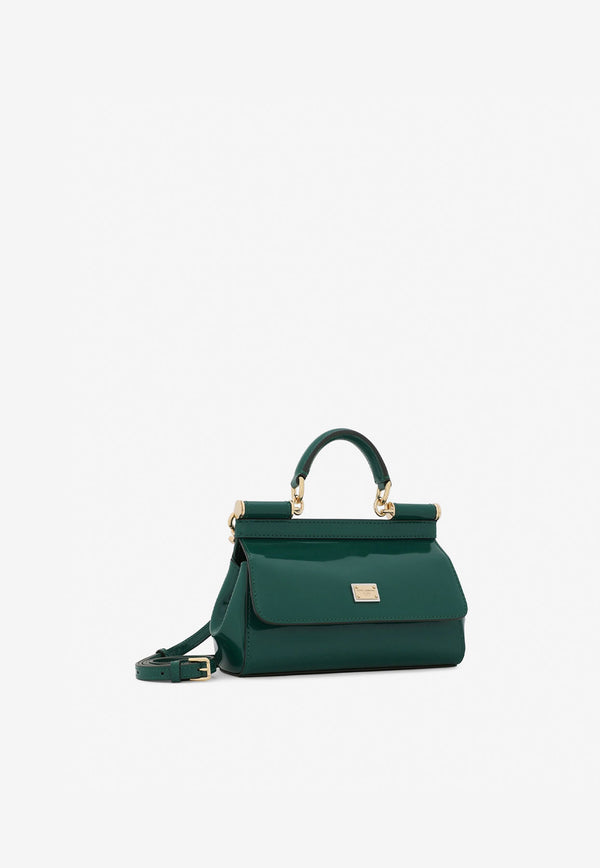 Dolce & Gabbana Small Sicily Top Handle Bag in Polished Leather BB7116 A1037 87174 Dark Green