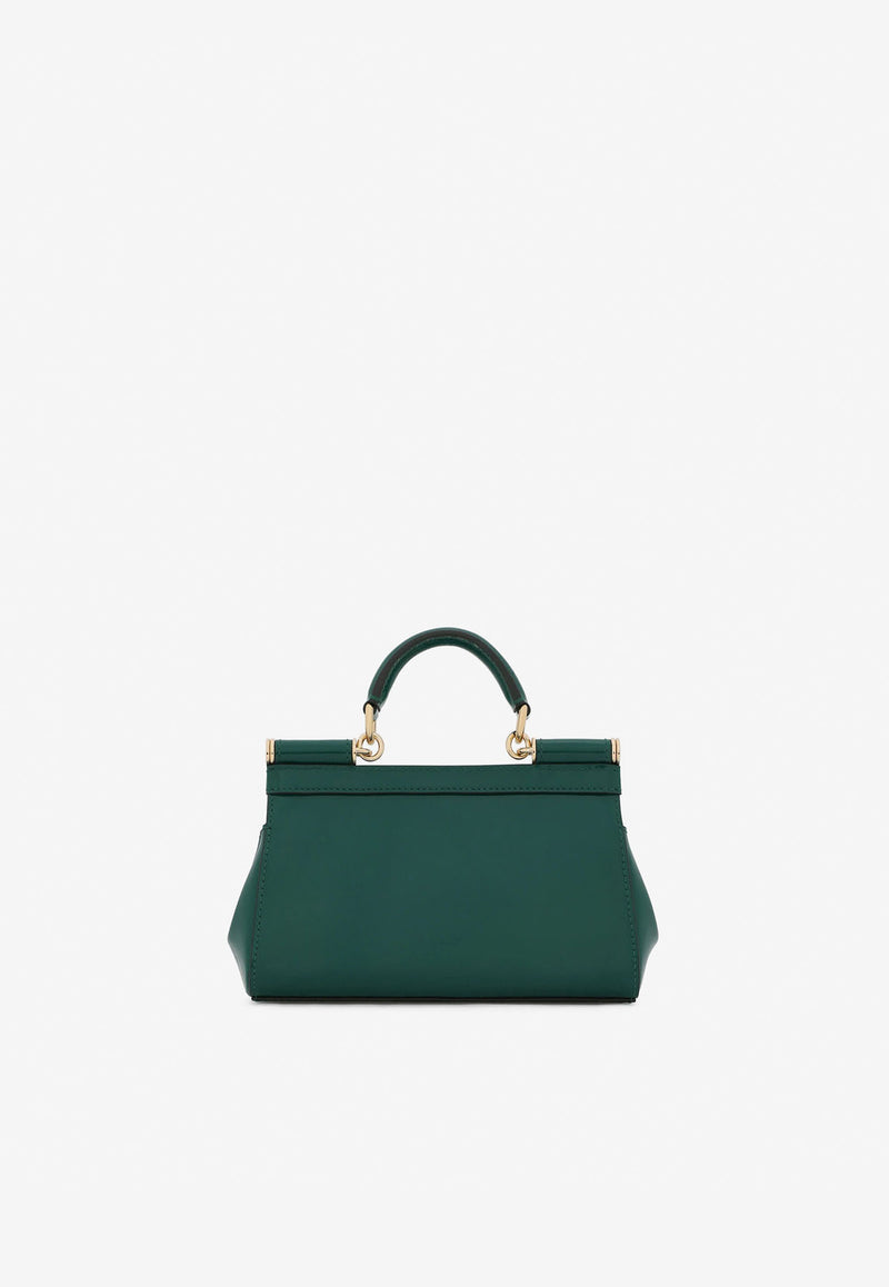 Dolce & Gabbana Small Sicily Top Handle Bag in Polished Leather BB7116 A1037 87174 Dark Green