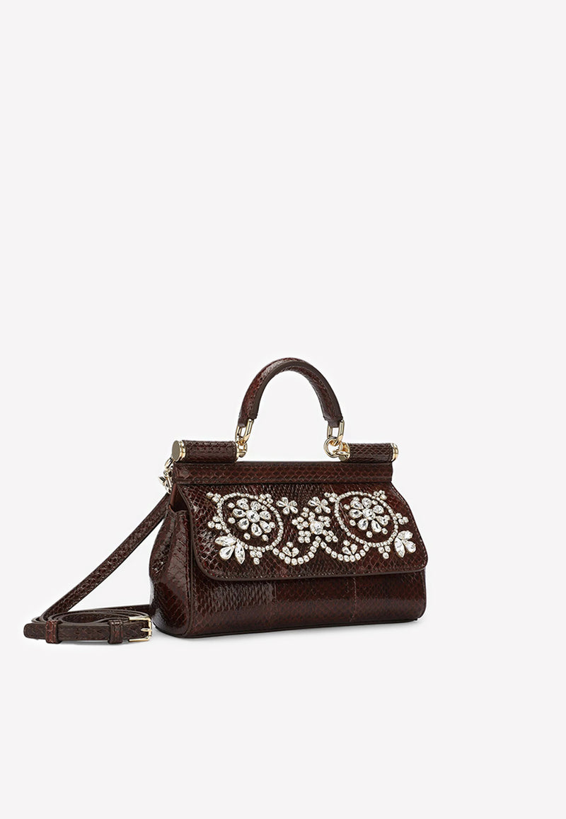 Dolce & Gabbana Small Sicily Crystal Embellished Bag Brown BB7116 A8N23 87215