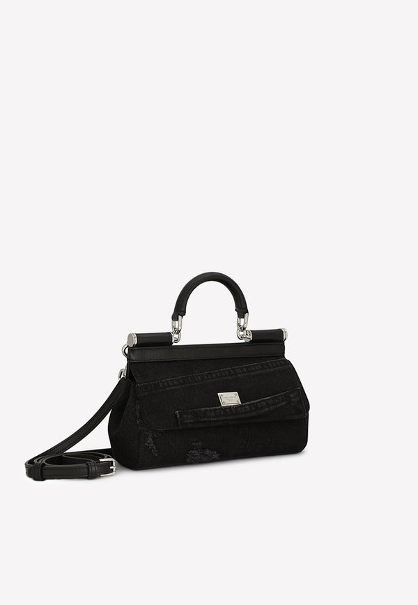 Dolce & Gabbana Small Sicily Patchwork Denim Top Handle Bag Black BB7116 AD559 8B956