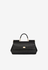 Dolce & Gabbana Medium Sicily Top Handle Bag in Dauphine Leather BB7117 A1001 80999  Black