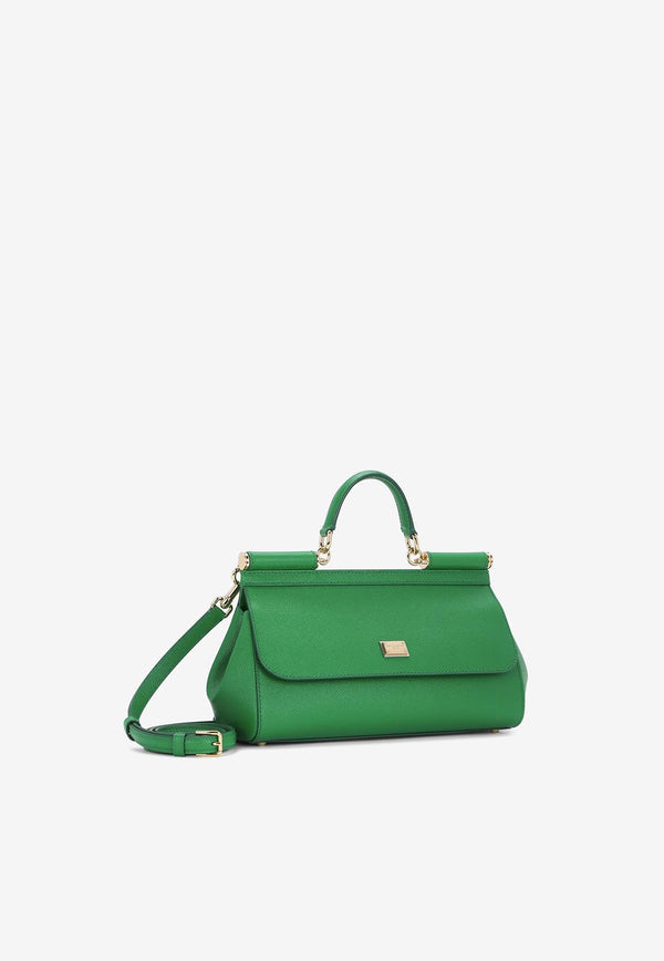 Dolce & Gabbana Medium Sicily Top Handle Bag in Dauphine Calf Leather BB7117 A1001 87192 Green