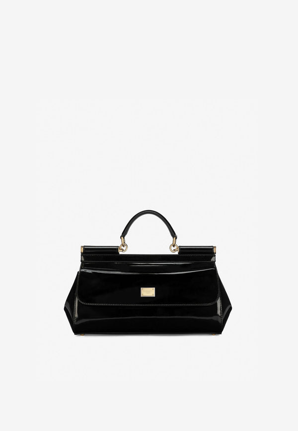 Dolce & Gabbana Medium Sicily Top Handle Bag in Polished Leather BB7117 A1037 80999 Black