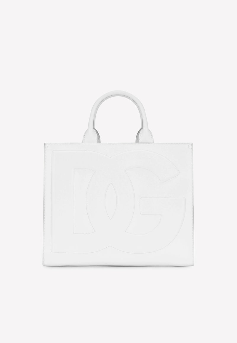 Dolce & Gabbana DG Embossed Medium Tote Bag in Calf Leather White BB7272 AQ269 80002