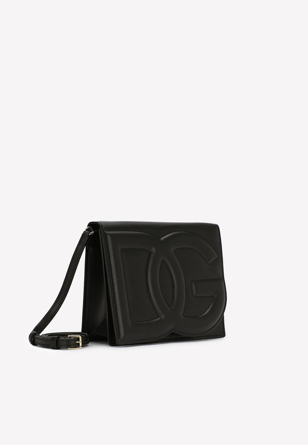 Dolce & Gabbana Logo Embossed Leather Shoulder Bag Black BB7287 AW576 80999