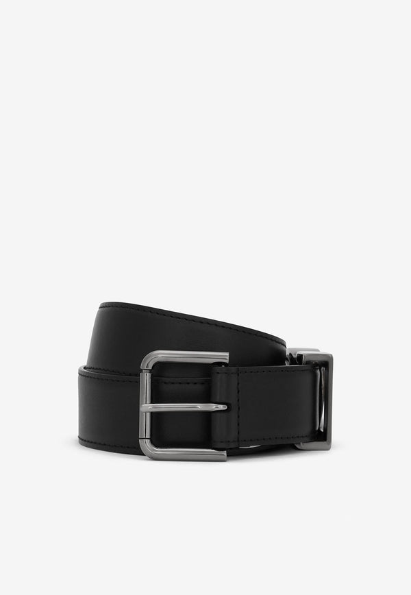 Dolce & Gabbana Leather Logo Monogram Belt Black 