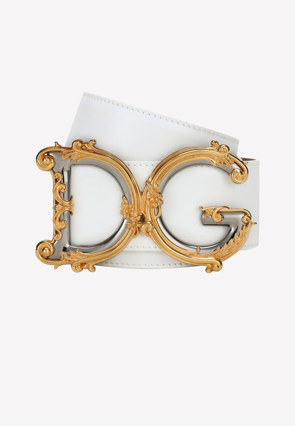 Dolce & Gabbana Baroque DG Logo Calfskin Belt White BE1336 AZ831 80001